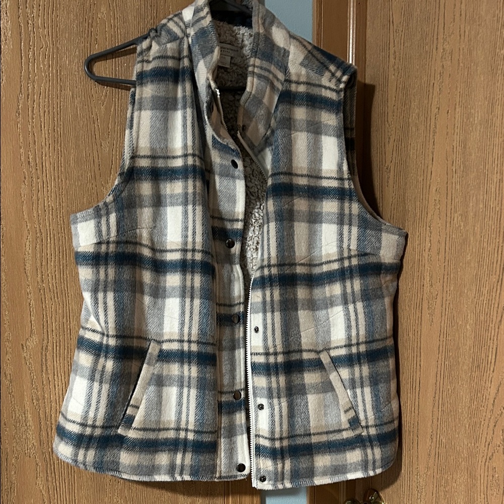 Christopher & Banks Navy and Beige Checkered Vest